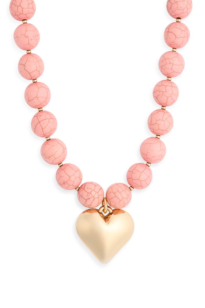 Beaded Heart Pendant Necklace, Main, color, CORAL