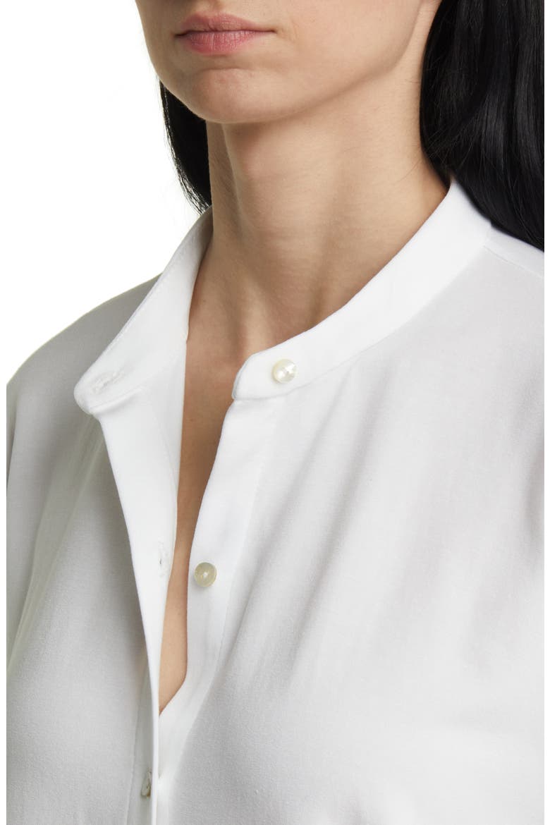 Band Collar Jersey Button-Up Shirt, Alternate, color, WHITE