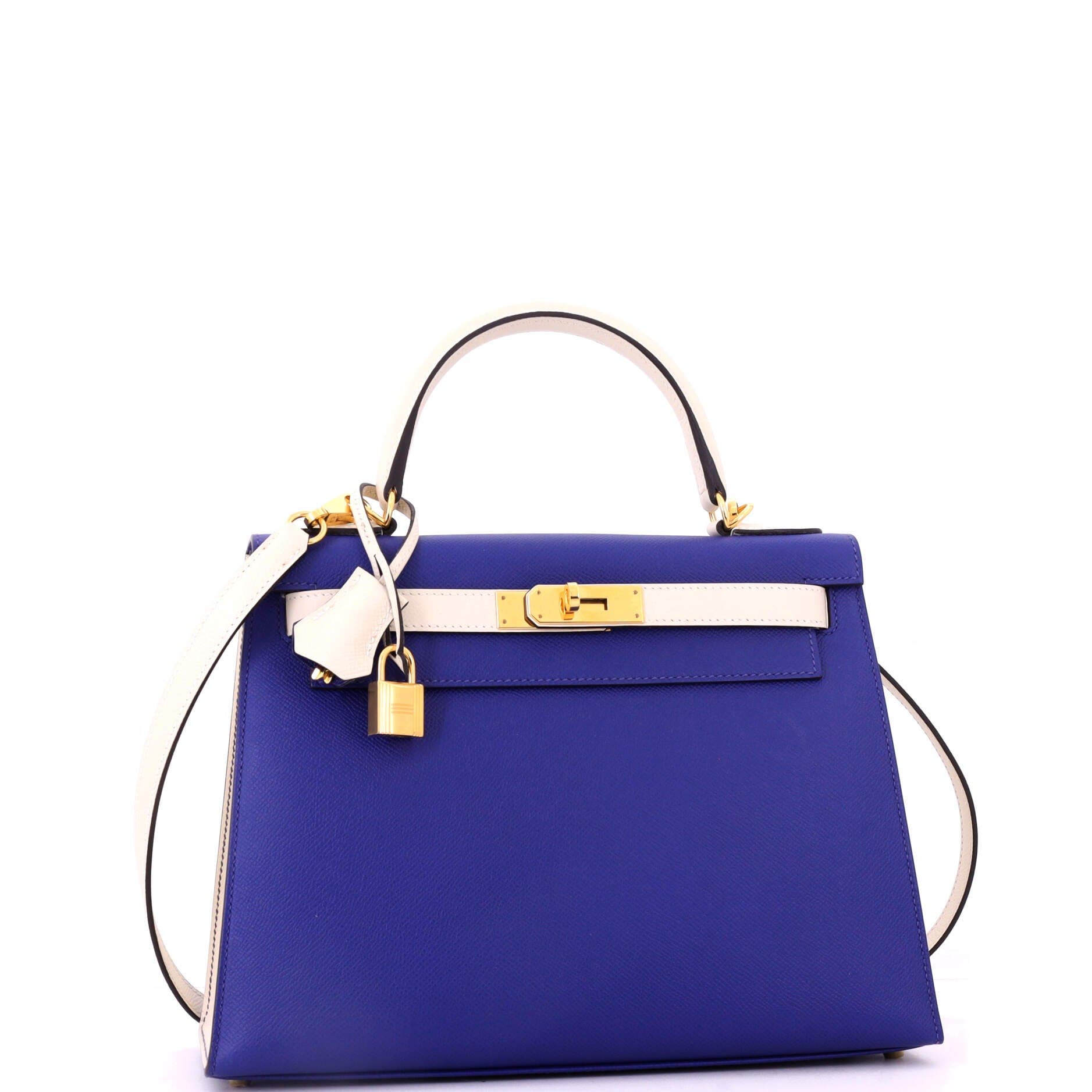 Pre-Owned Hermes Kelly Handbag Bicolor Epsom with Gold Hardware 28, Alternate, color, Bicolor - Bleu Electrique/Nata