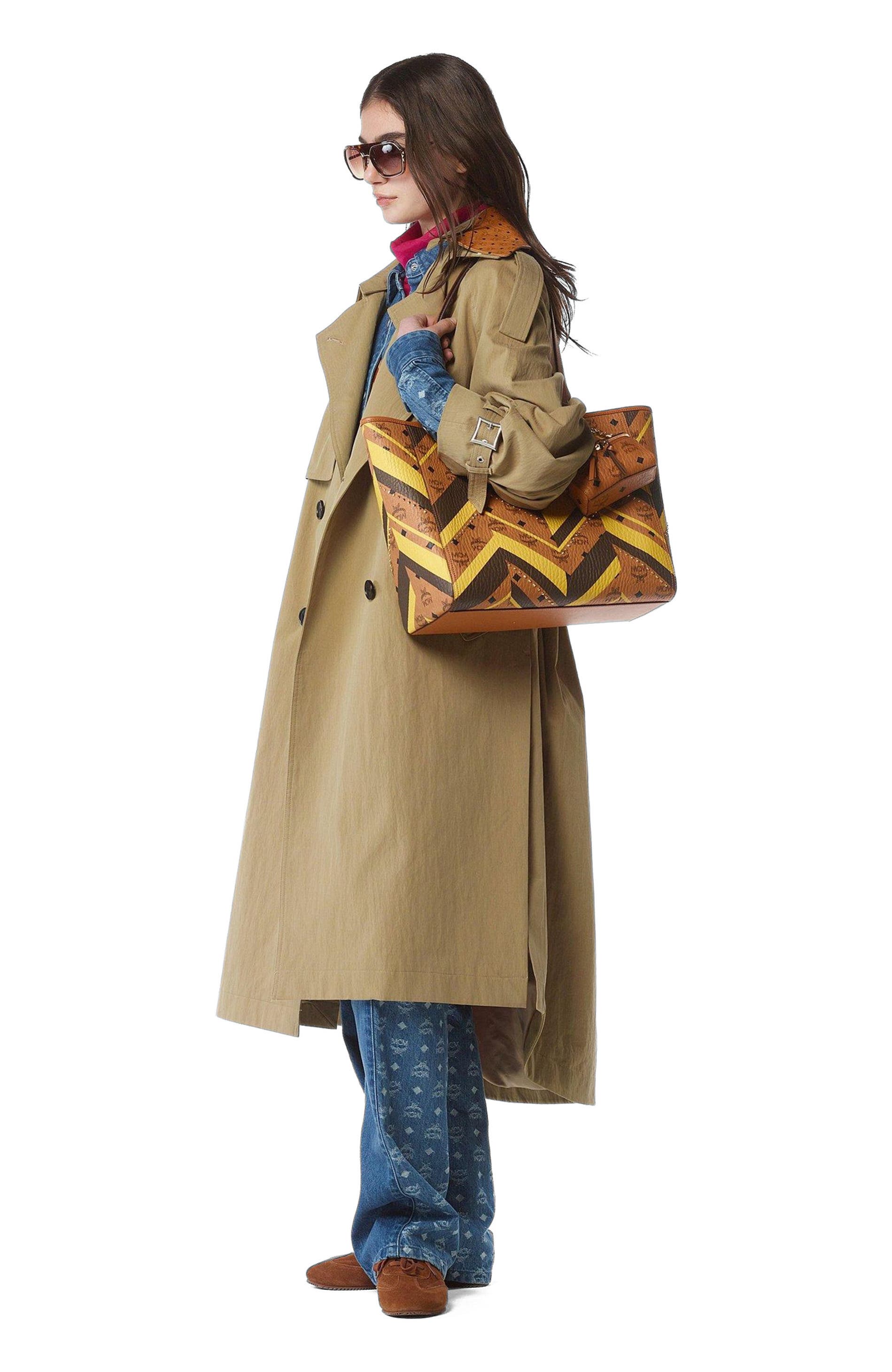 MCM Studded Toni Top-Zip Shopper in Mega Herringbone Visetos, Alternate, color, 