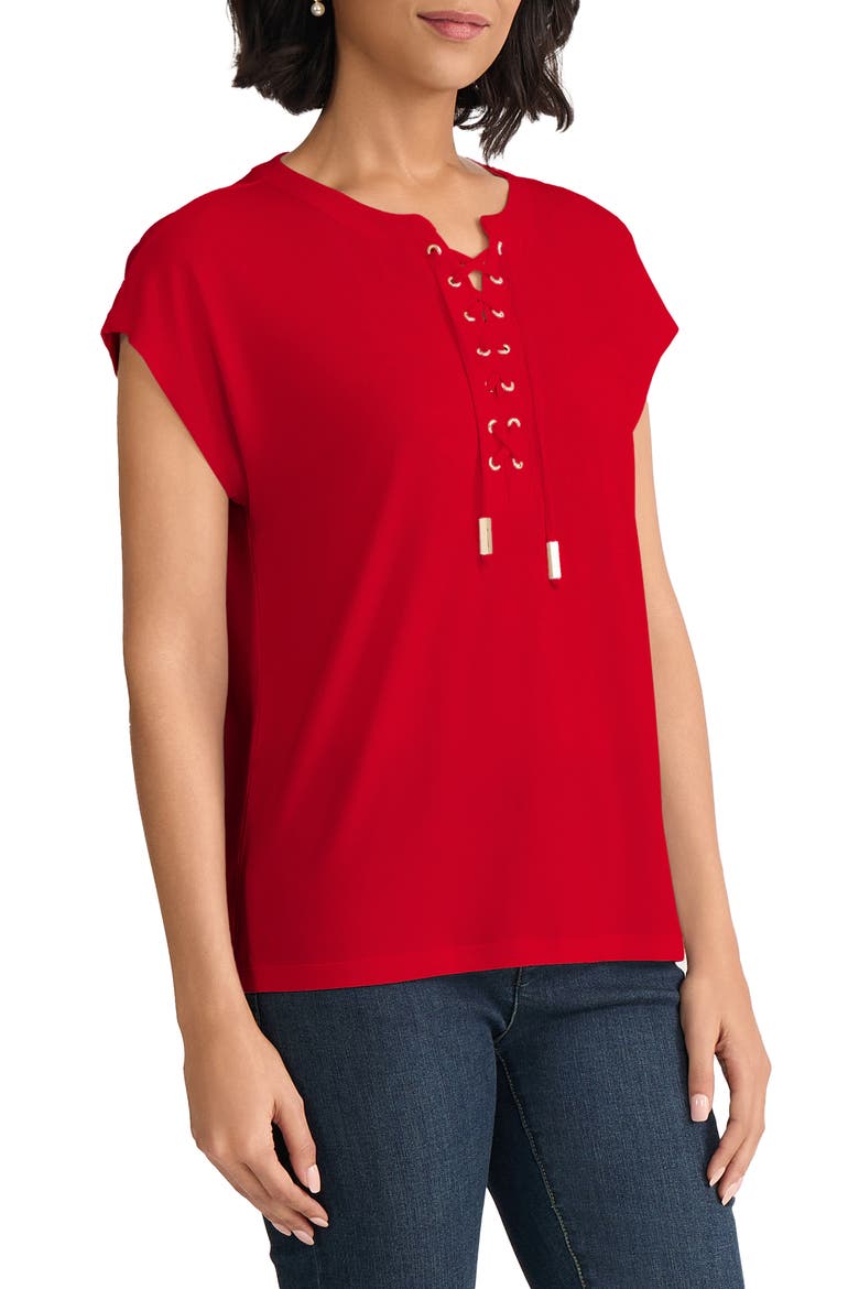 Lace-Up Crepe Top, Alternate, color, ROUGE