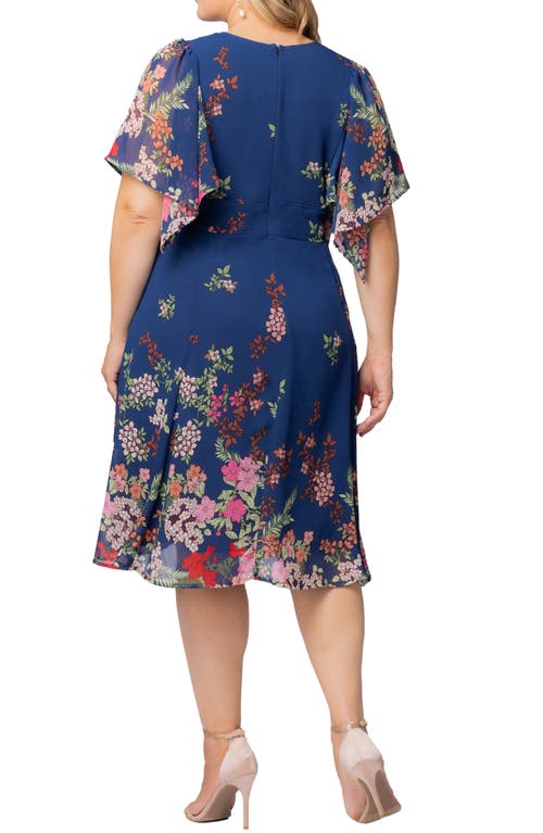 Kiyonna Floral Print A-line Dress In Twilight Garden Border