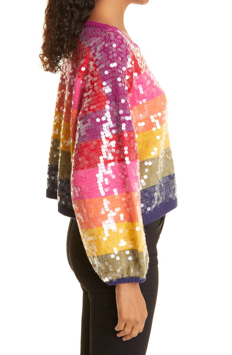 FARM Rio Rainbow Stripe Sequin Sweater, Alternate, color, 