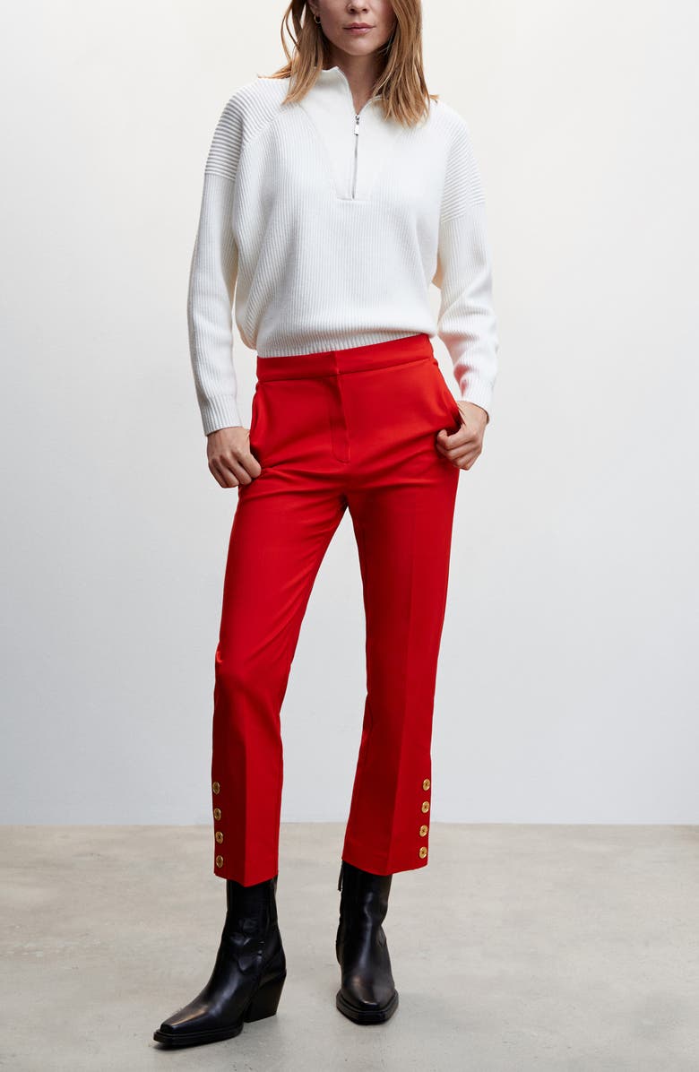 MANGO Button Hem Straight Leg Crop Pants, Alternate, color, 