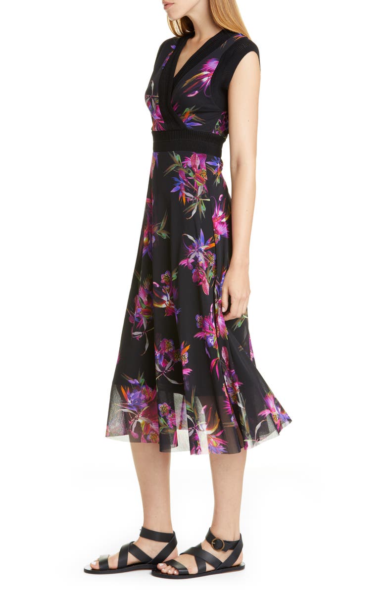Fuzzi Floral Print Midi Dress, Alternate, color, 