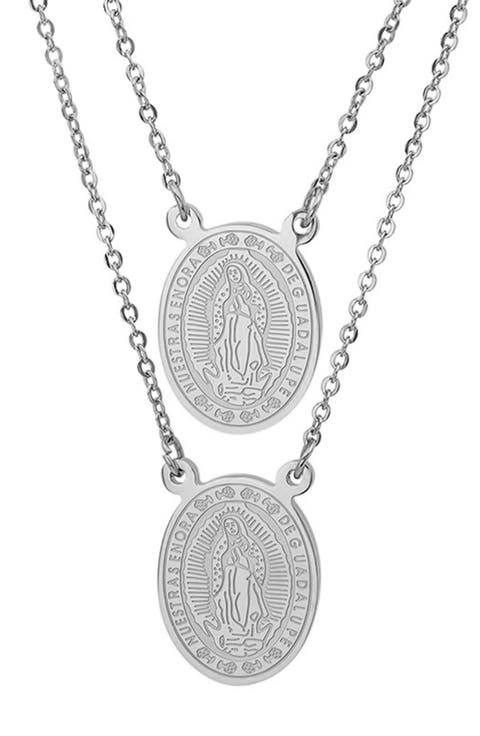 Stainless Steel Religious Layered Pendant Necklace