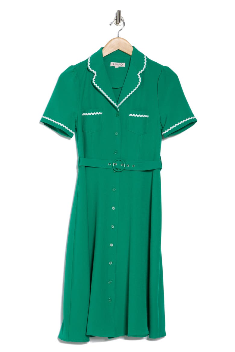 Tipped Scalloped Trim Shirtdress, Alternate, color, SHAMROCK GREEN/ WHITE