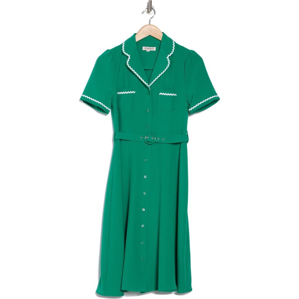 Nanette Lepore Ric Rac Shirtdress In Shamrock Green/white