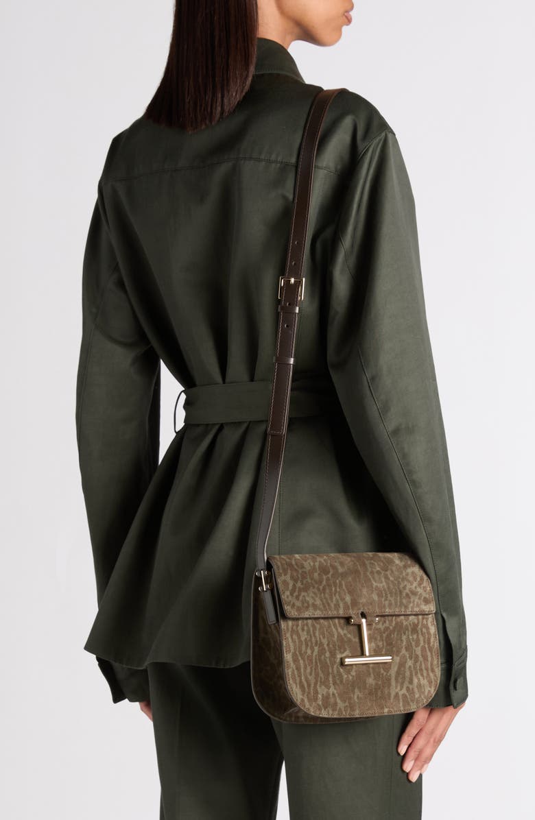TOM FORD Mini Tara Animal Print Suede Crossbody Bag, Alternate, color, Brown/ Khaki