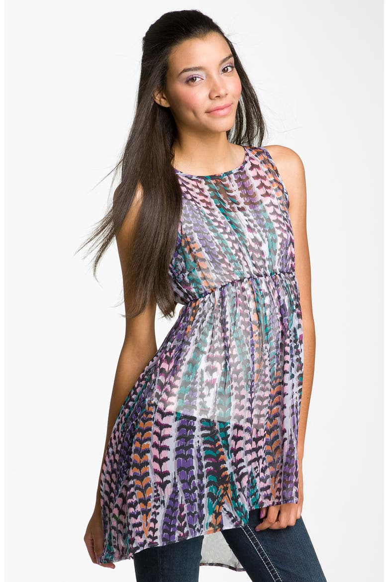Print Sheer Chiffon Tunic, Main, color, GREY