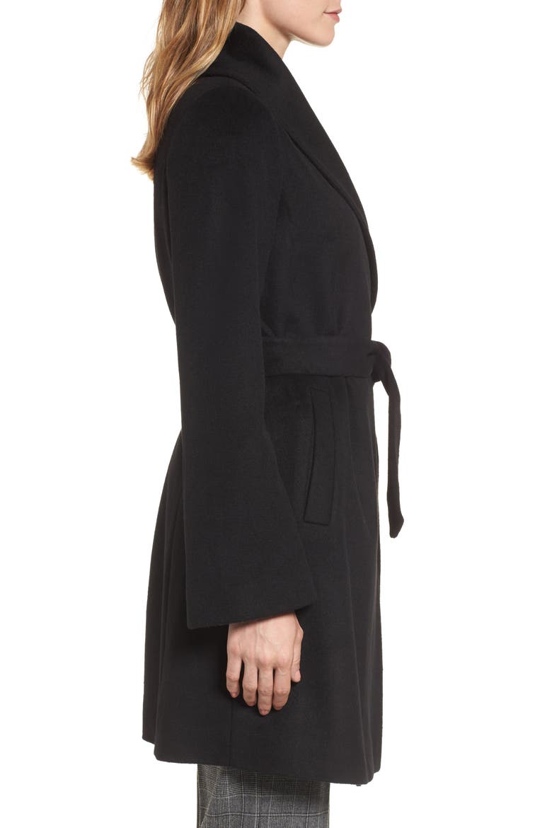 Gabrielle Wool Blend Long Wrap Coat, Alternate, color, BLACK