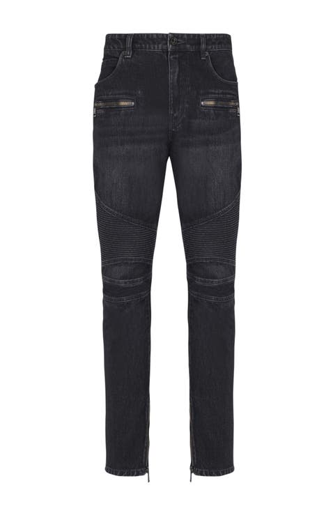 Biker jeans in black vintage denim