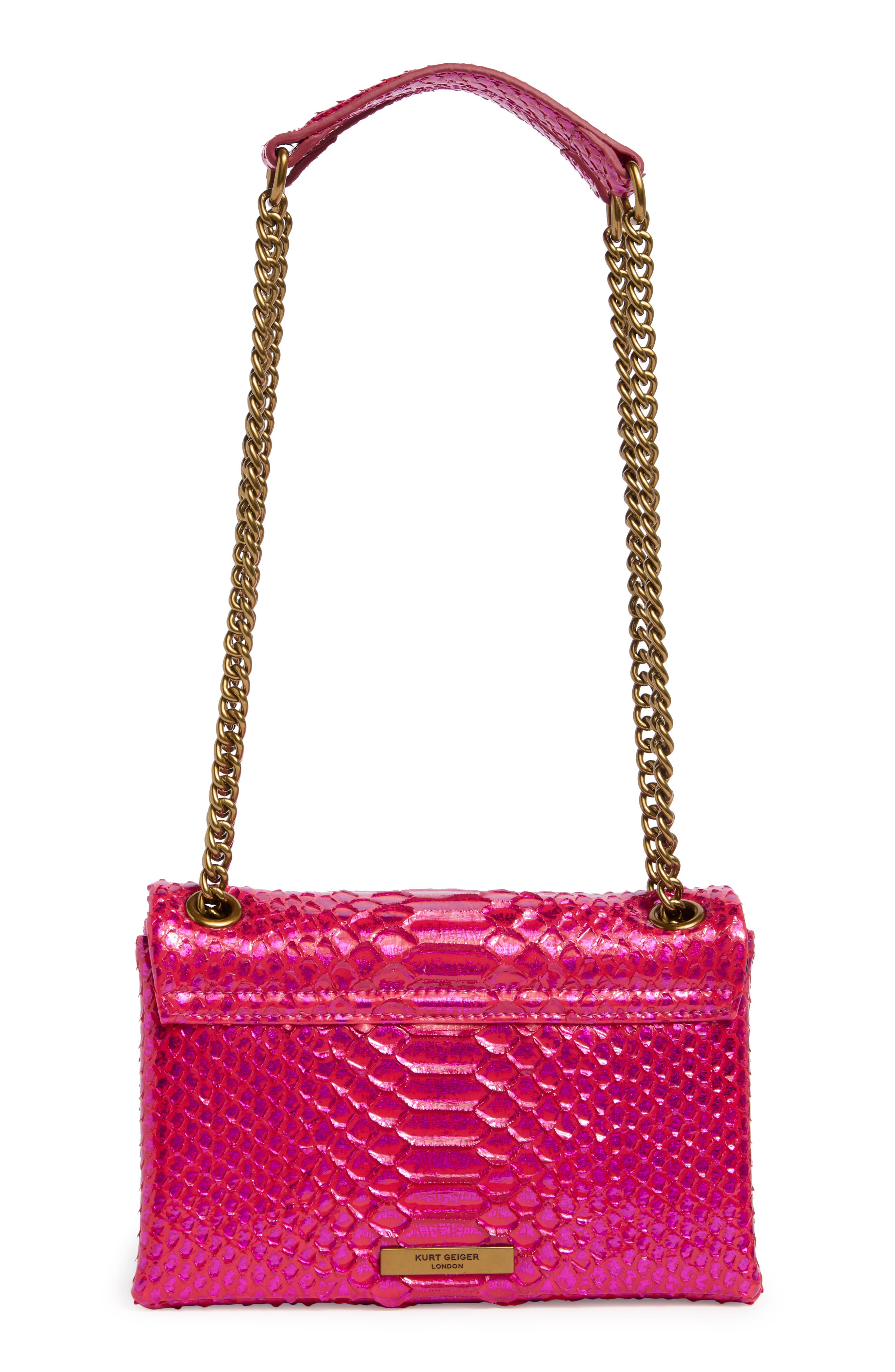 Kurt Geiger London Medium Kensington Snake Embossed Convertible Shoulder Bag, Alternate, color, Fuchsia