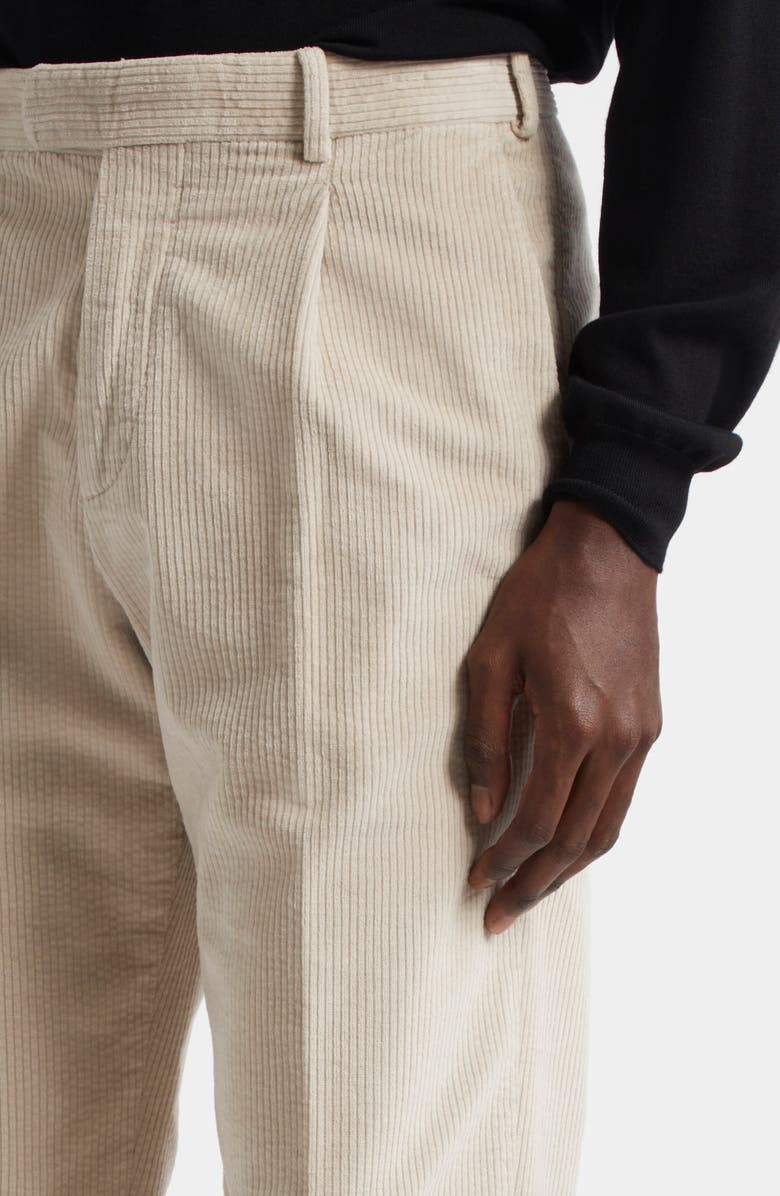 Thom Sweeney Easy Fit Pleated Corduroy Pants, Alternate, color, Almond/ Off White