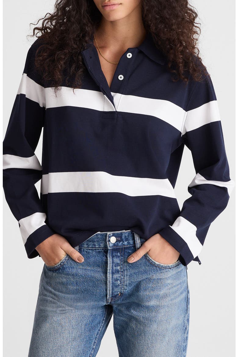 Rugby Polo Shirt, Main, color, OVERSIZED RUGBY STRIPE MN NAVY