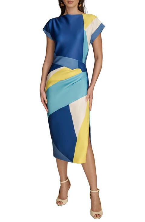 Colorblock Scuba Knit Midi Dress