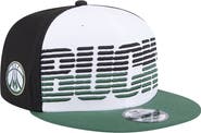 New Era Men's New Era White/Hunter Green Milwaukee Bucks Throwback Gradient Tech Font 9FIFTY Snapback Hat