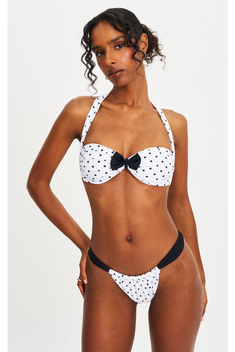 Oliveah Polka Dot Ruched Lacing Bikini Bottom, Alternate, color, White