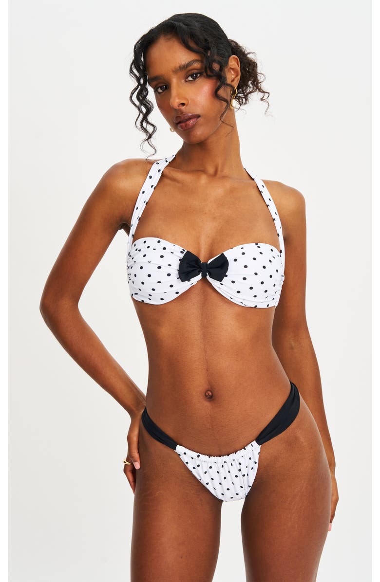 Miss Circle Oliveah Polka Dot Ruched Lacing Bikini Bottom, Alternate, color, White