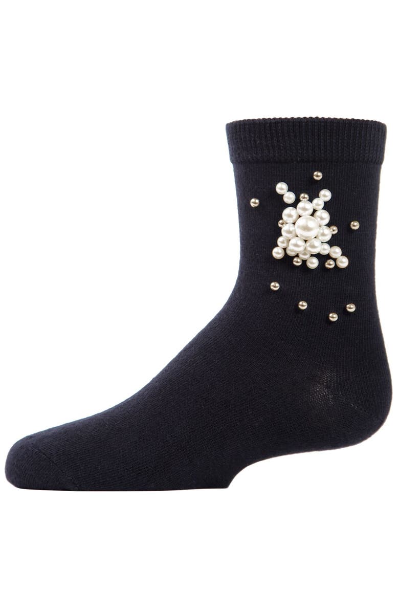 MeMoi Pearl Burst Crew Socks, Alternate, color, Black
