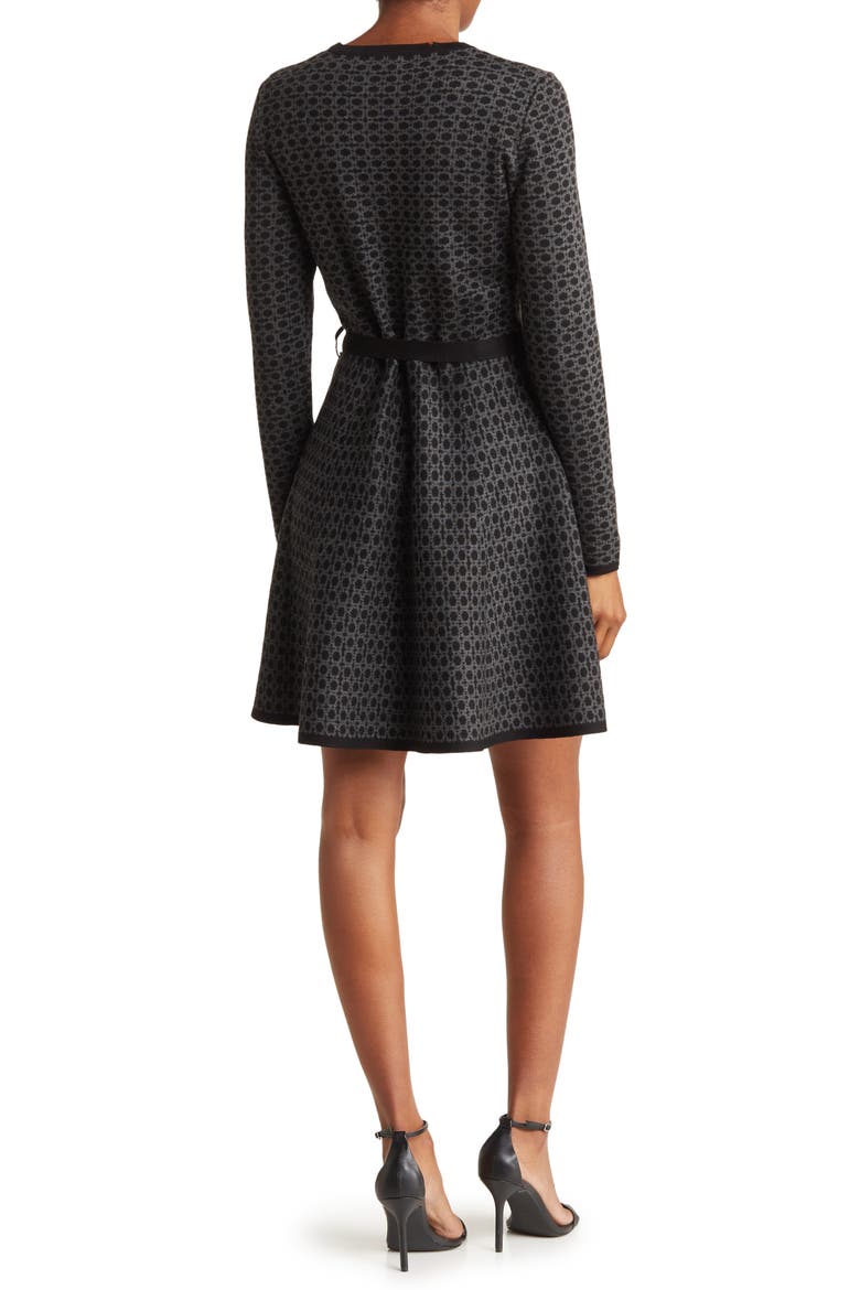 Long Sleeve Fit & Flare Sweater Dress, Alternate, color, BLACK/ CHARCOAL COIN