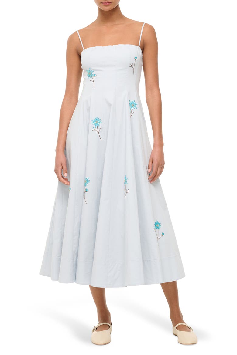 Wylie Embellished Midi Sundress, Main, color, WHITE DANDELION SKY