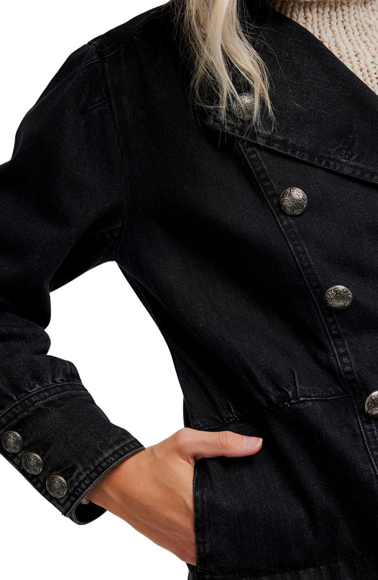 Free People Imogene Double Breasted Denim Jacket, Alternate, color, Odyssey Black