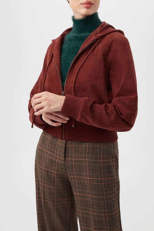 Trina Turk Dalma Suede Hooded Jacket In Brown
