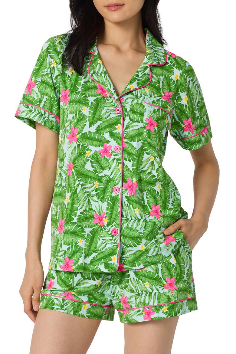 Print Stretch Organic Cotton Short Pajamas, Main, color, MONSTERA BLOOM