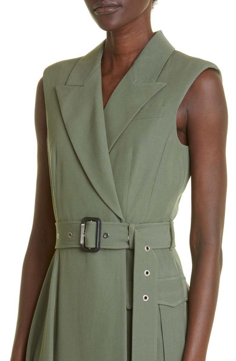 McQueen Asymmetric Drape Sleeveless Wool Blend Midi Dress, Alternate, color, 