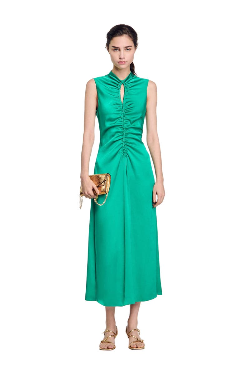 SANDRO Draped satin-effect dress, Alternate, color, Emeuraude Green