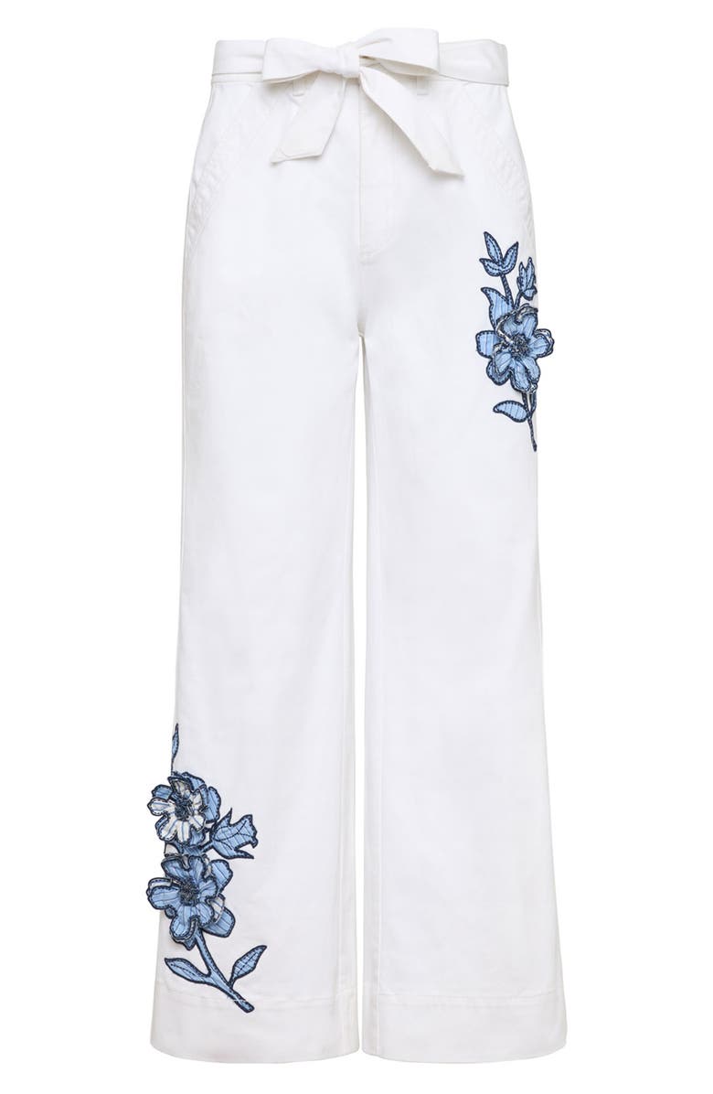 Cinq à Sept Mylah Floral Appliqué Wide Leg Pants, Alternate, color, White/ Multi