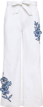 Cinq à Sept Mylah Floral Appliqué Wide Leg Pants