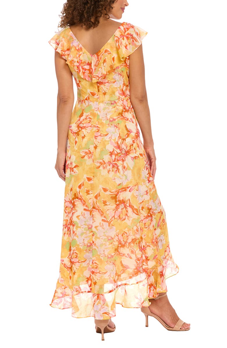 London Times Floral Ruffle Maxi Dress, Alternate, color, Yellow Pink