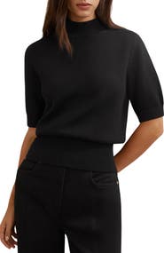 Reiss Aria Mock Neck Cotton & Wool Sweater