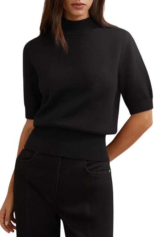 Reiss Aria Mock Neck Cotton & Wool Sweater In Black