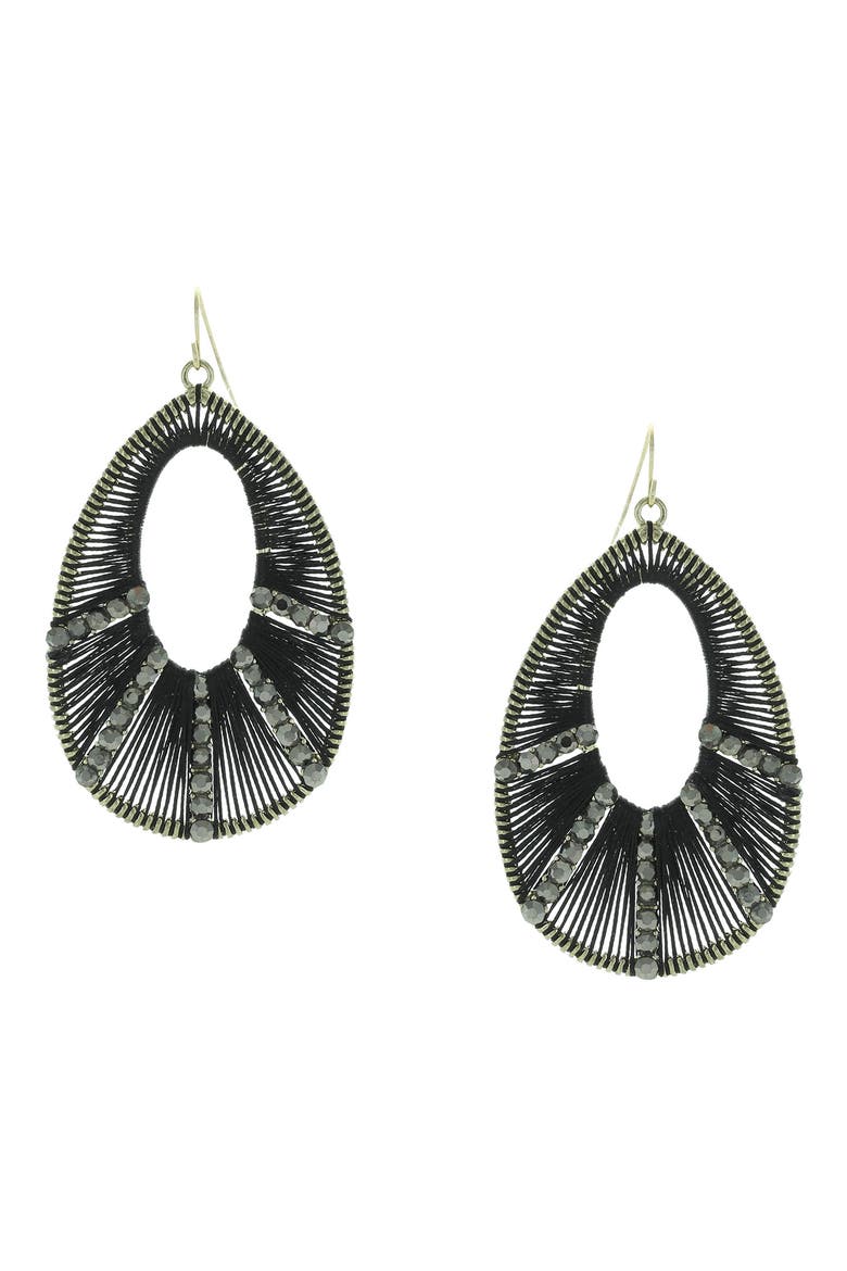 Gold Plated Resin Crystal Drop Earrings, Main, color, BLACK