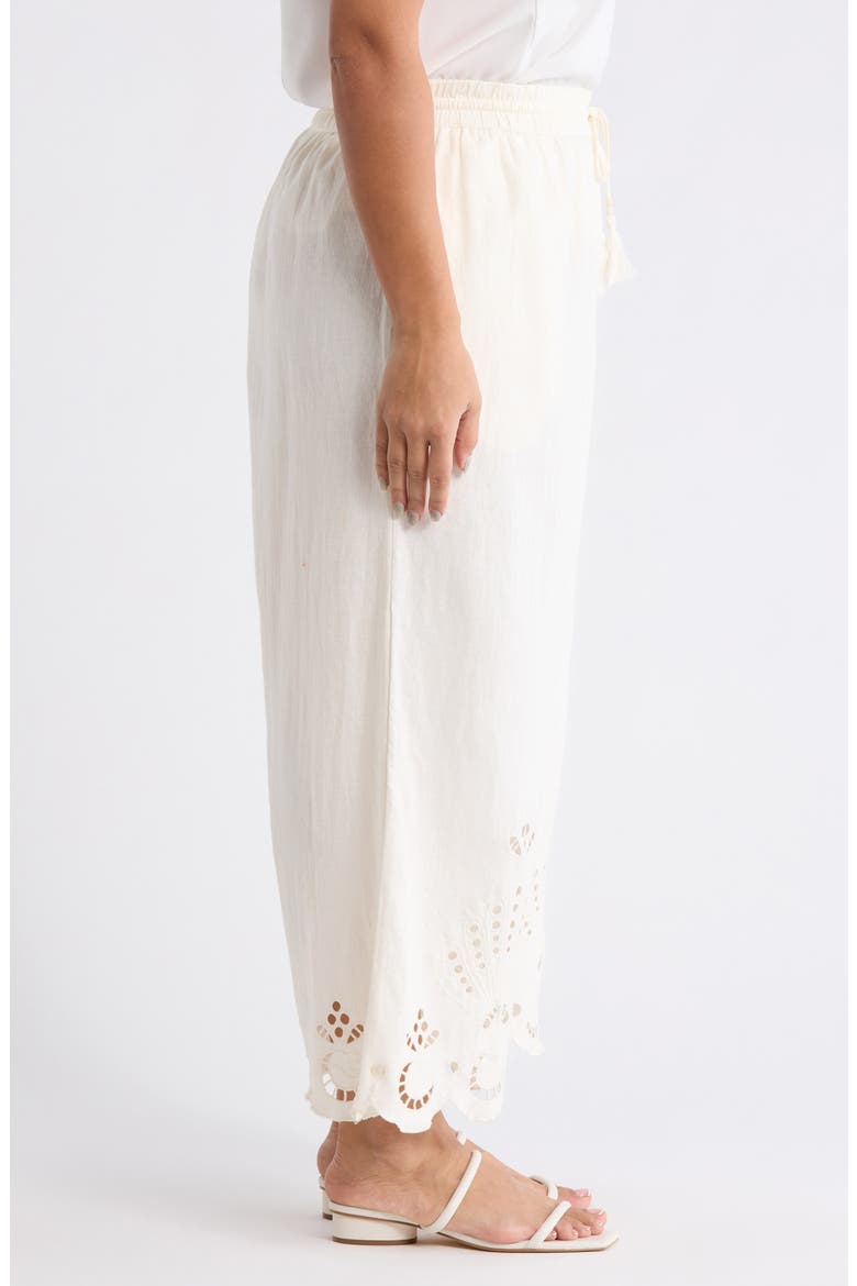 Cutwork Hem Linen Blend Pants, Alternate, color, IVORY EGRET
