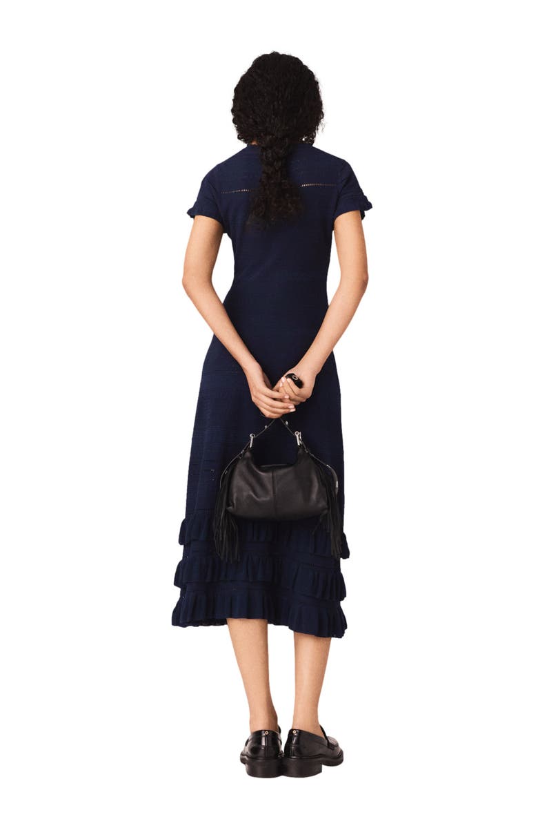 maje Knit maxi dress with ruffles, Alternate, color, Navy