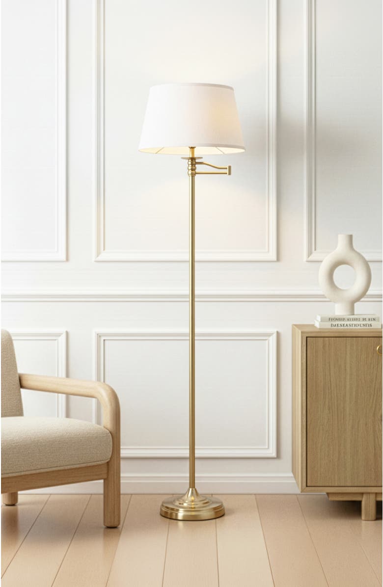Brightech Caden 62" Modern LED Floor Lamp with Swing Arm & Drum Shade, Alternate, color, Brass