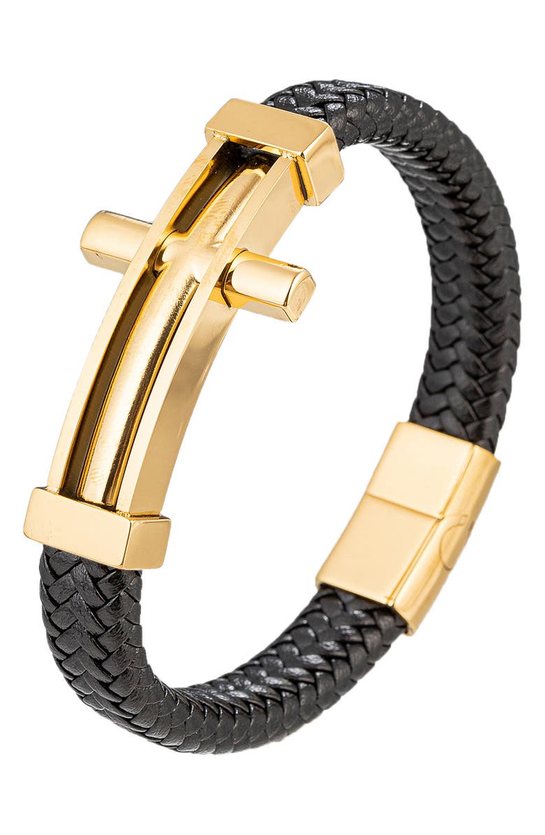 EYE CANDY LOS ANGELES Cross Leather Bracelet, Main, color, Gold
