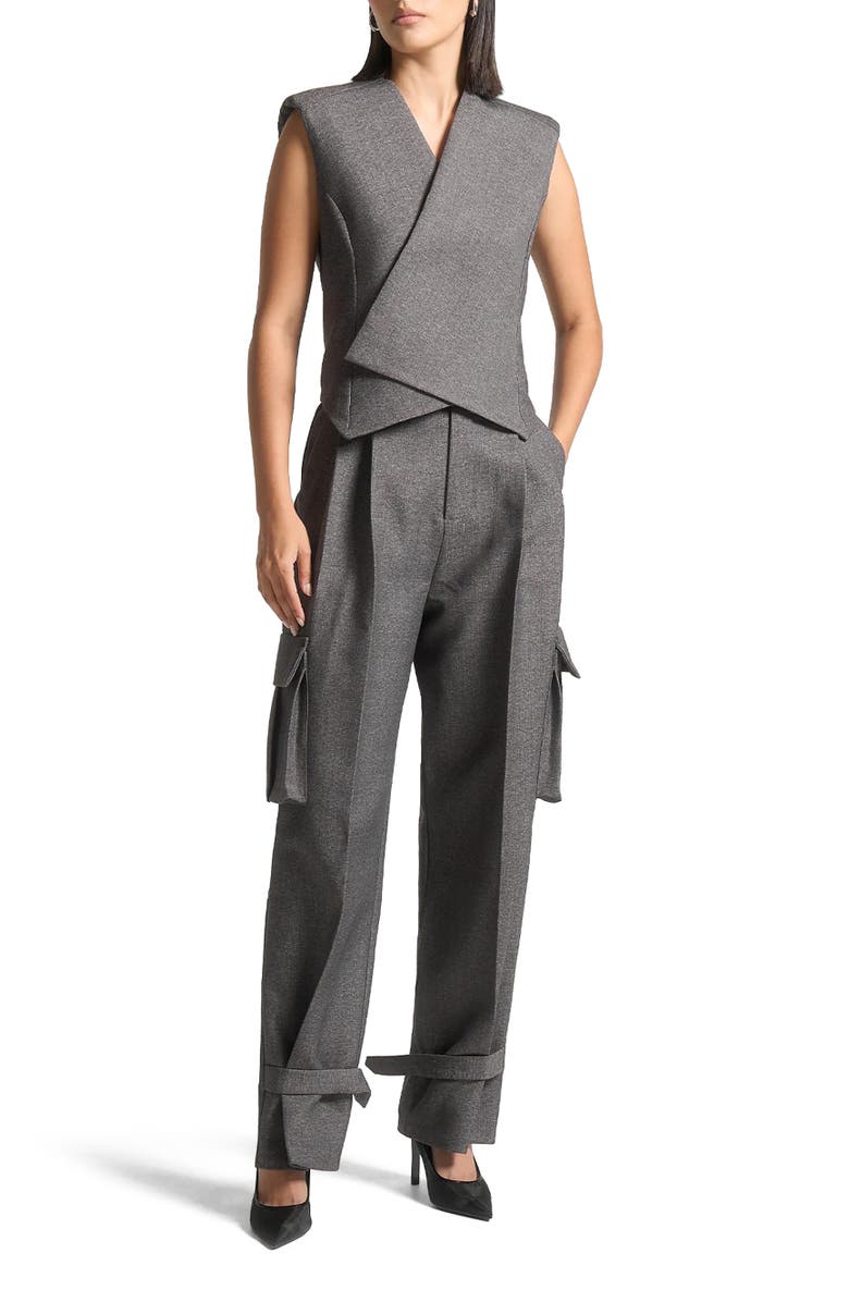 Manière De Voir Danielle Tailored Pleated Cargo Trousers, Main, color, Grey Marl