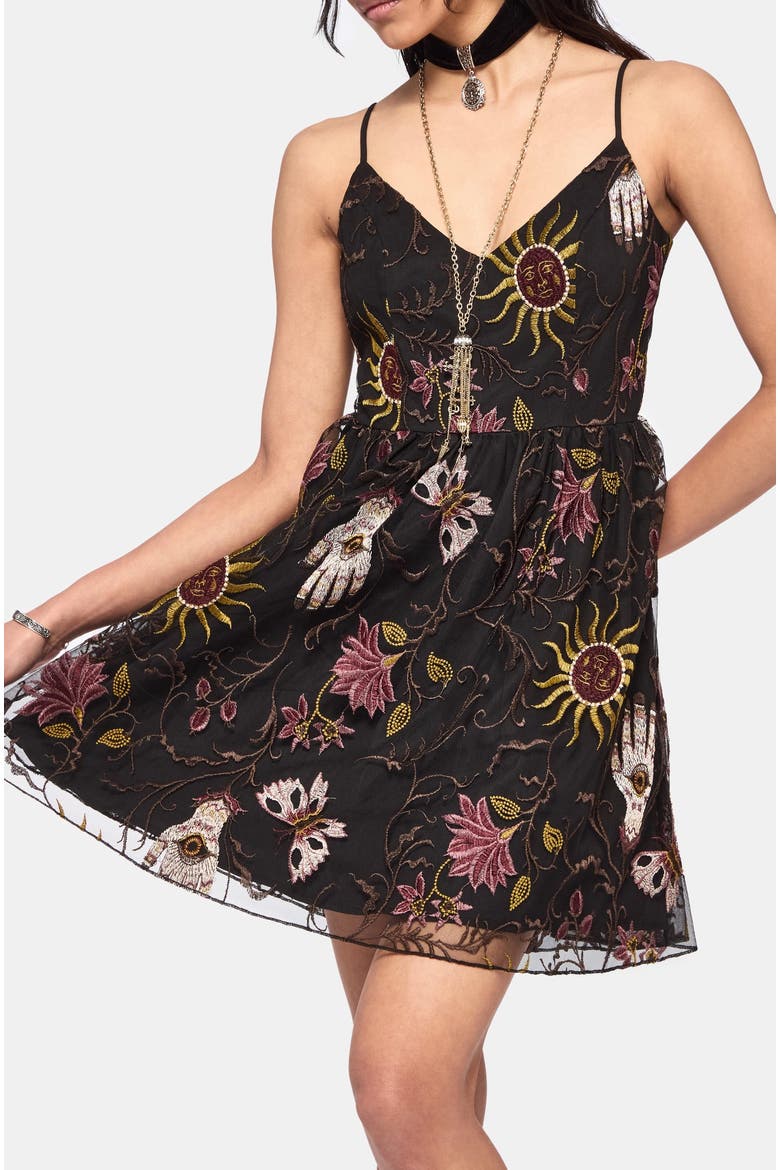 Angela Folk Embroidered Cami Dress, Alternate, color, Black