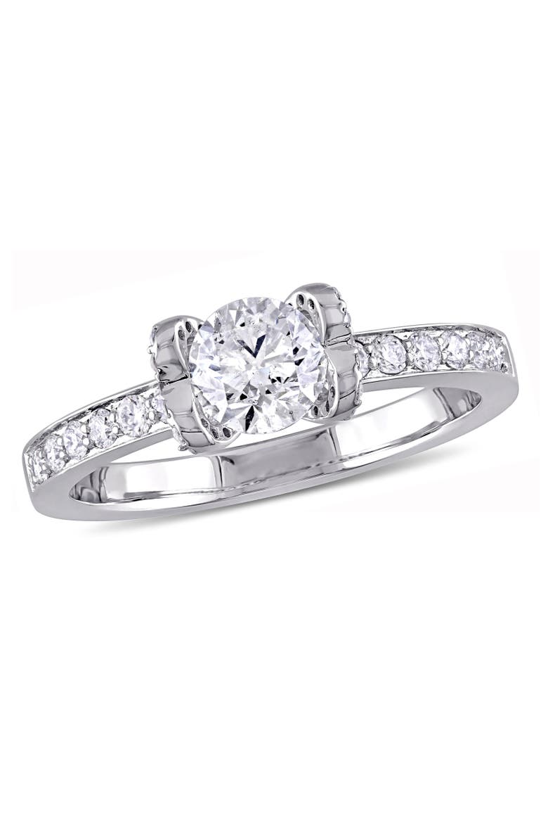 Diamond Engagement Ring with Heart-Design 14k, Main, color, 14k White Gold