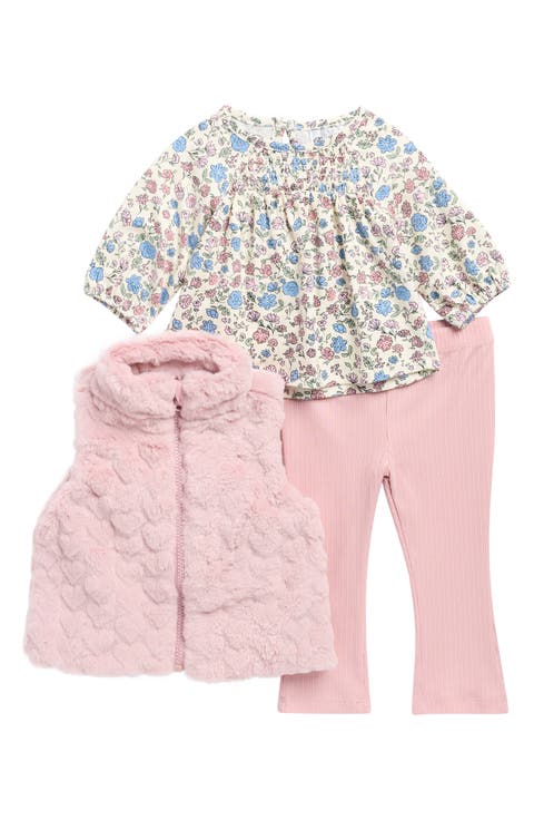 Top, Faux Fur Vest & Leggings Set (Baby)