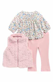 Rare Editions Top, Faux Fur Vest & Leggings Set