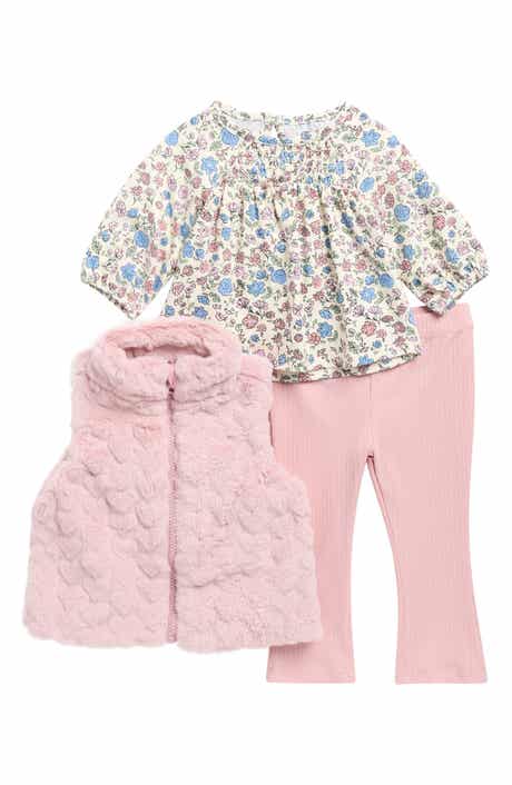 Rare Editions Top, Faux Fur Vest & Leggings Set