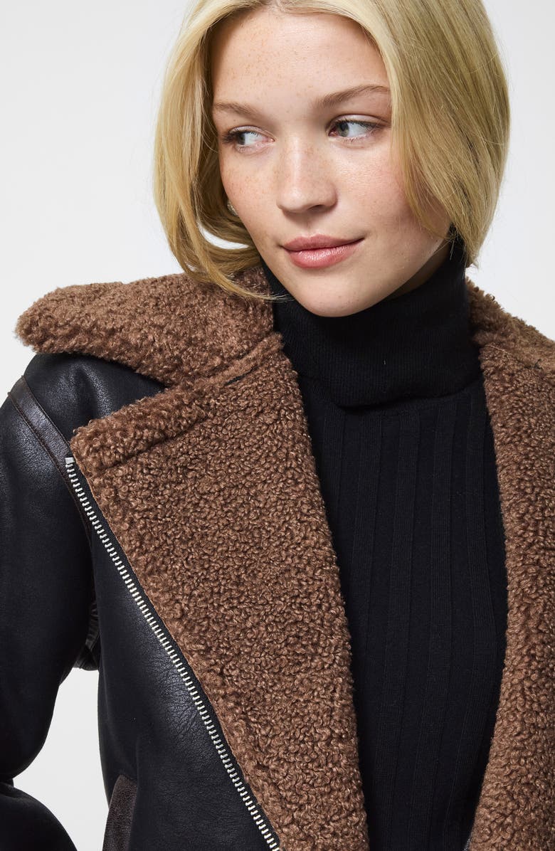 French Connection Faux Shearling Jacket, Alternate, color, Black Brown
