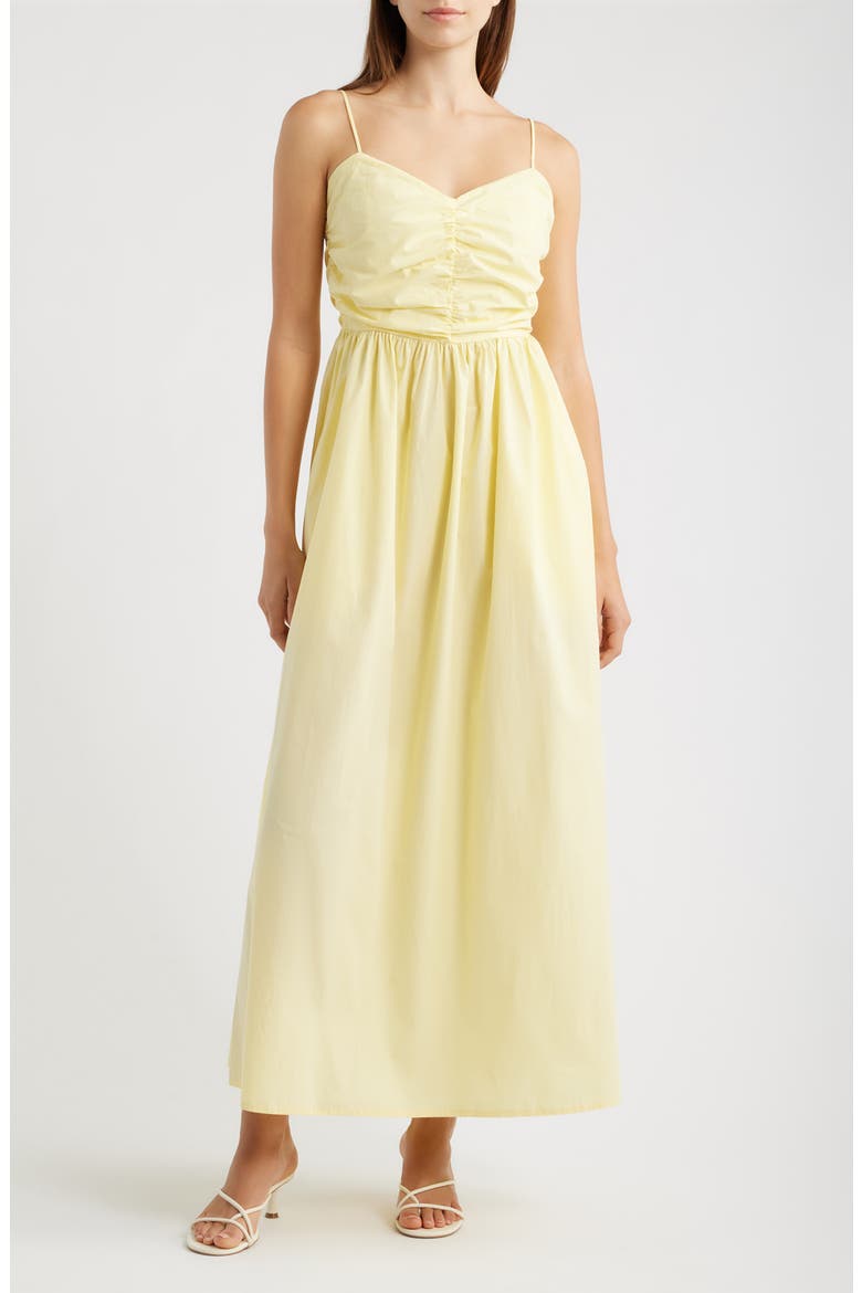 Maubois Shirred Cotton Poplin Midi Dress, Main, color, YELLOW