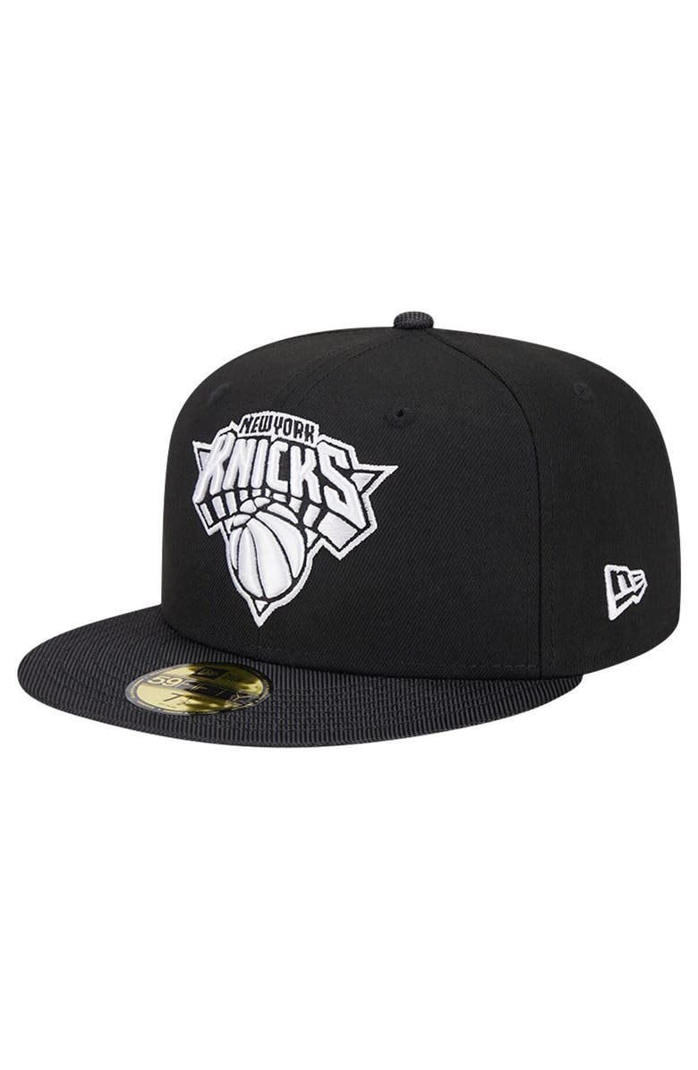 New Era Men's New Era Black New York Knicks Active Satin Visor 59FIFTY Fitted Hat, Alternate, color, 